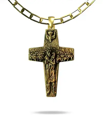 Cruz do Bom Pastor Banhada em Ouro 18 Quilates — Grande